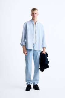 Рубашка оксфорд Zara, белый / небесно-голубой
