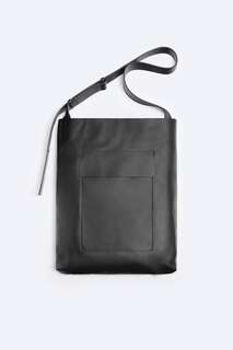 Кожаная сумка через плеч Zara, черный