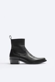 Кожаные ковбойские ботинки Zara, черный