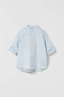 Льняная рубашка Zara, небесно-голубой