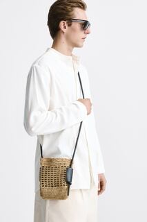 Маленькая мягкая плетеная сумка на плечо Zara, песочно-коричневый