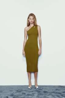Длинное асимметричное платье Zara, хаки