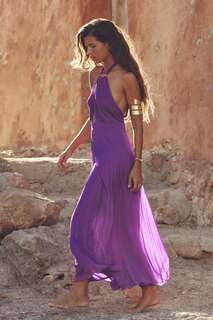 Плиссированное платье миди с декоративным отверстием Zara, фиолетовый
