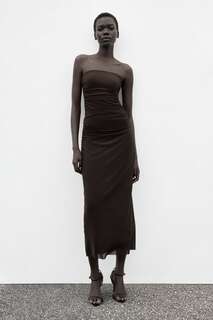 Платье со складками без бреме Zara, браун