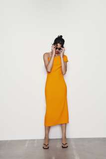 Длинное платье-бандо Zara, оранжевый