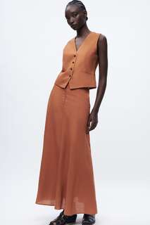 Длинная юбка из смешанной льна Zara, оранжевый