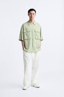 Рубашка из лиокелла с карманами Zara, бильярд зеленый