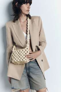 Плетеная сумка на плечо Zara, светло-бежевый