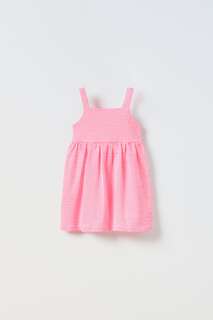 Платье из текстурированной полоски Zara, неоновый розовый