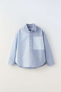 Рубашка oxford в лоскутках Zara, синий