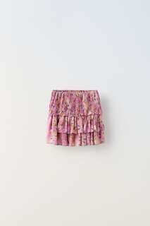 Короткая юбка с оборками Zara, розовый