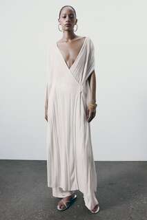 Платье-туника из трикотажа Zara, устричный белый