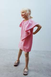 Платье из поплина с оборками Zara, розовый