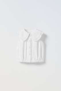 Рубашка из поплина Zara без рукавов с воротником, белый