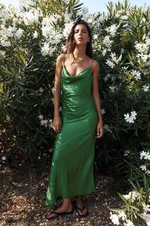Атласное платье миди Zara, темно-зеленый