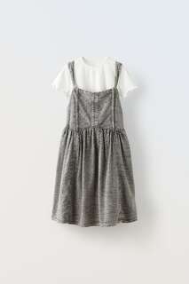 Платье из сирсакерной ткани с футболкой Zara, серый