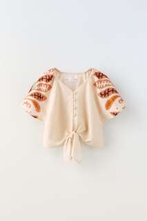 Рубашка из льна с узлами Zara, песок