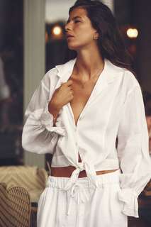 Рубашка ramie с узлом Zara, устричный белый