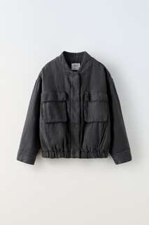 Куртка-бомбер ramie Zara, антрацитово-серый