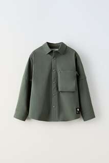Рубашка из технического покрытия с клинотическими деталями Zara, зеленый / синий