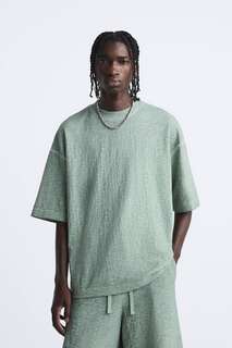 Футболка из текстурированной жаккардовой ткани Zara, средне-зеленый