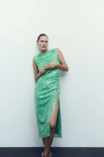 Платье миди с пайетками с вырезами Zara, светло-зеленый