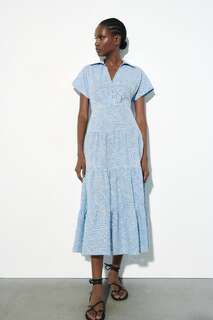Платье-рубашка с вышивкой Zara, синий/белый
