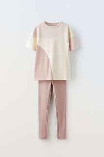 Комплект футболка и легинсы Zara, бежево-розовый
