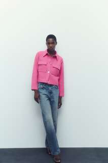 Короткий пиджак из ткани Zara, розовый