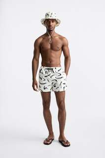 Плавательные шорты с абстрактным принтом Zara, экрю