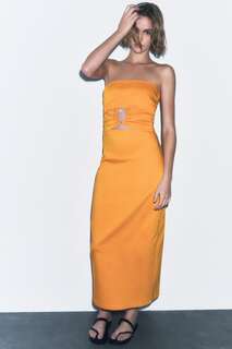 Платье без бремеков с прорезами Zara, оранжевый