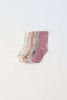 Набор из пяти длинных носков с пятницами Zara, розовый