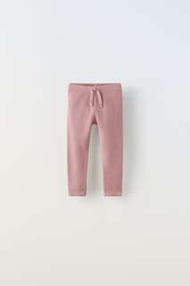 Леггинсы из вафельной ткани с кружевными краями Zara, темно-розовый