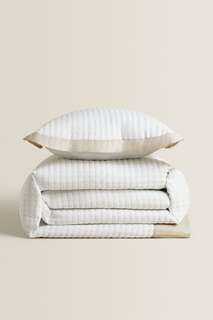 Текстурированное одеяло с льняной каймой Zara, светло-бежевый