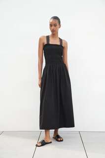 Платье миди с прошивкой Zara, черный