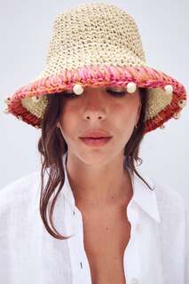 Плетеная шапка с бусирками Zara, светло-бежевый