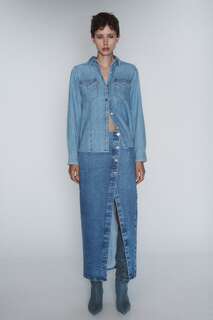 Z1975 джинсовая рубашка Zara, средне-синий