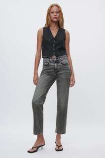 Укороченные джинсы zw прямого типа со средней посадкой Zara, серый
