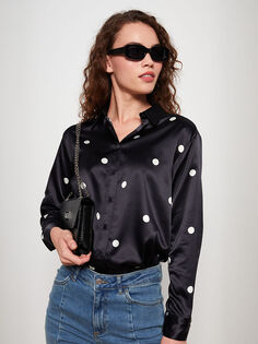 Атласная Женская туника с длинным рукавом в горошек с воротником рубашки LCW Modest