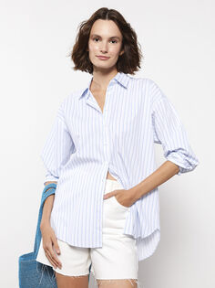 Поплиновая Женская рубашка в полоску с длинным рукавом и застежкой спереди на пуговицах Xside