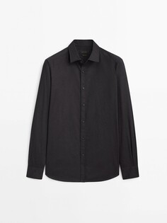 Рубашка узкого кроя из хлопкового твила Massimo Dutti, темно-синий
