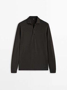 Рубашка-поло с длинными рукавами из смеси хлопка и шерсти Massimo Dutti, коричневый