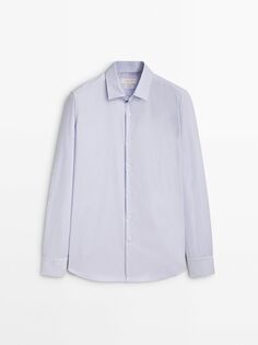 Рубашка приталенного кроя с узором «гусиные лапки» Easy Iron, голубое небо Massimo Dutti