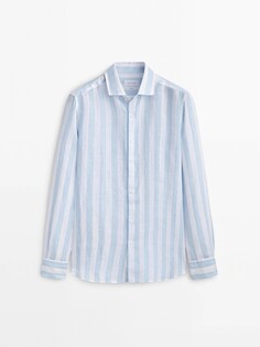Рубашка приталенного кроя в полоску из 100% льна Massimo Dutti, голубое небо