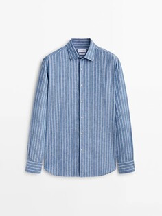 Мягкая джинсовая рубашка стандартного кроя в полоску Massimo Dutti, индиго