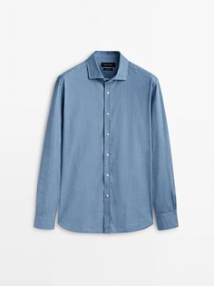 Джинсовая рубашка обычного кроя с отбеленным эффектом Massimo Dutti, индиго