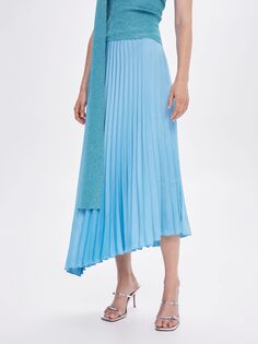 Асимметричная плиссированная юбка миди Mango Claudia, пастельно-синий