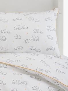 Комплект пододеяльника и наволочки для малышей John Lewis Safari с принтом слонов, белый, детская кроватка (120 x 140 см)
