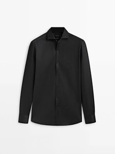 Рубашка приталенного кроя из фактурного хлопка Massimo Dutti, черный