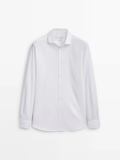 Рубашка приталенного кроя из хлопка с микротекстурой Massimo Dutti, белый